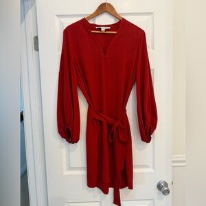 Diane Von Furstenberg Vibrant Red Long Sleeve Dress